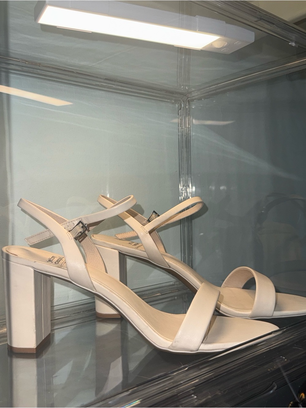 Jeffrey Campbell Elegant Cream Block Heel Sandals with Ankle Strap